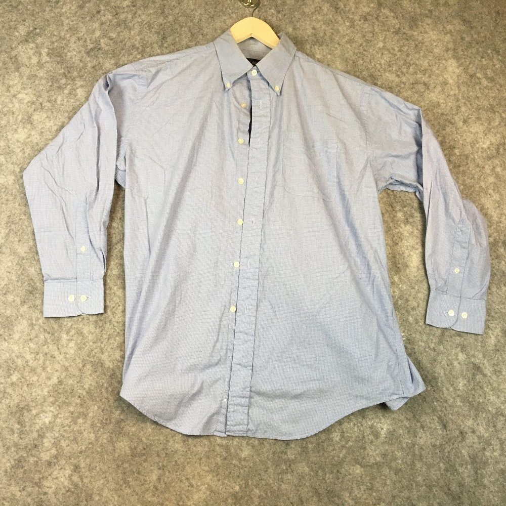 Nautica Button Down Shirt 16 32 33 L Mens Long Sleeve Pocket Blue Check Cotton